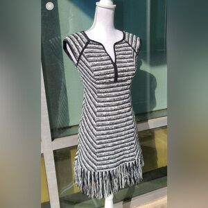 Nanette Lepore Striped Black and White Fringe Dress